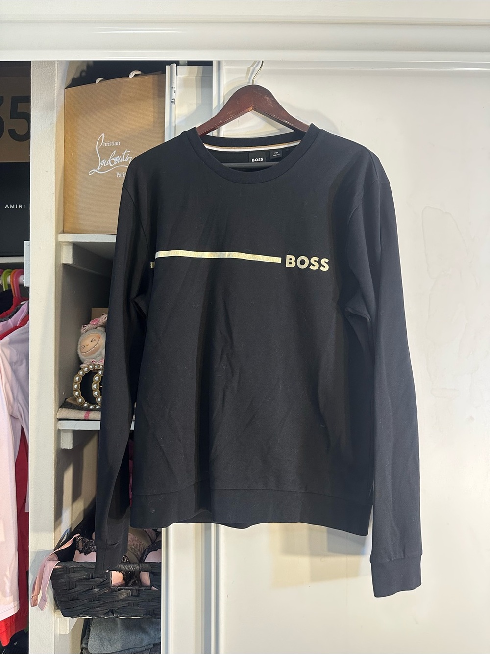 Boss Black Crewneck Sweatshirt with Gold Chest Detail